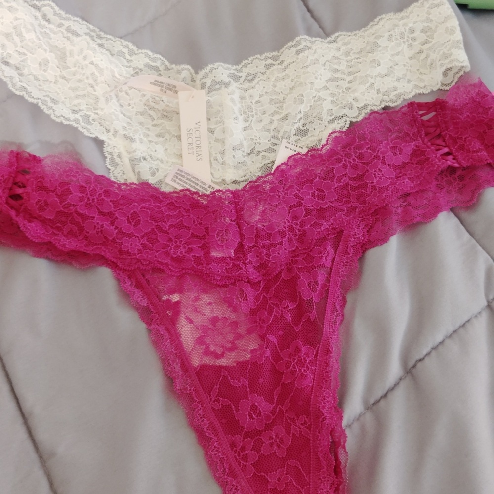 Victoria's Secret Lace Panties - Fuchsia and White Sz Large